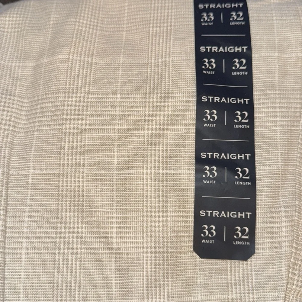 J.CREW Pants Men 33x32‎ Linen Cotton Straight Fit Beige Plaid BH747